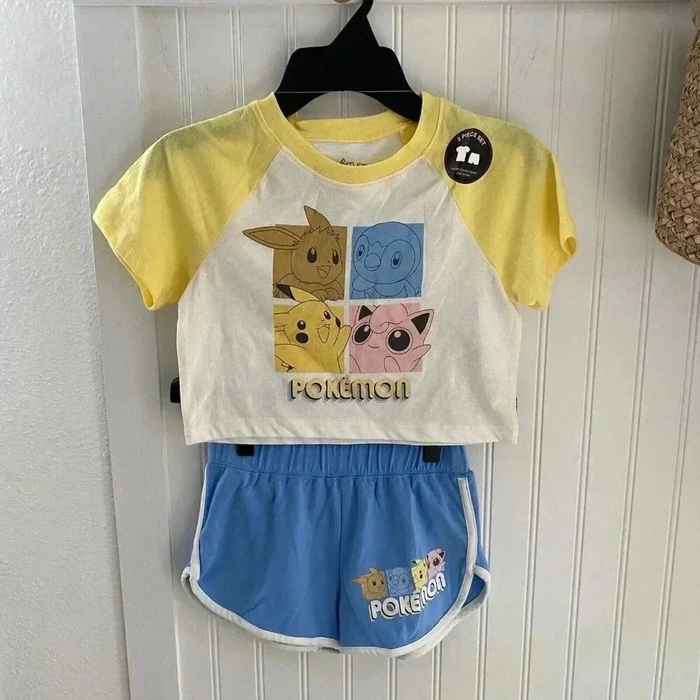 Girls’ Pokémon Pikachu 2 PC Top and Bottom Shorts Set XS (4-5Y) NWT